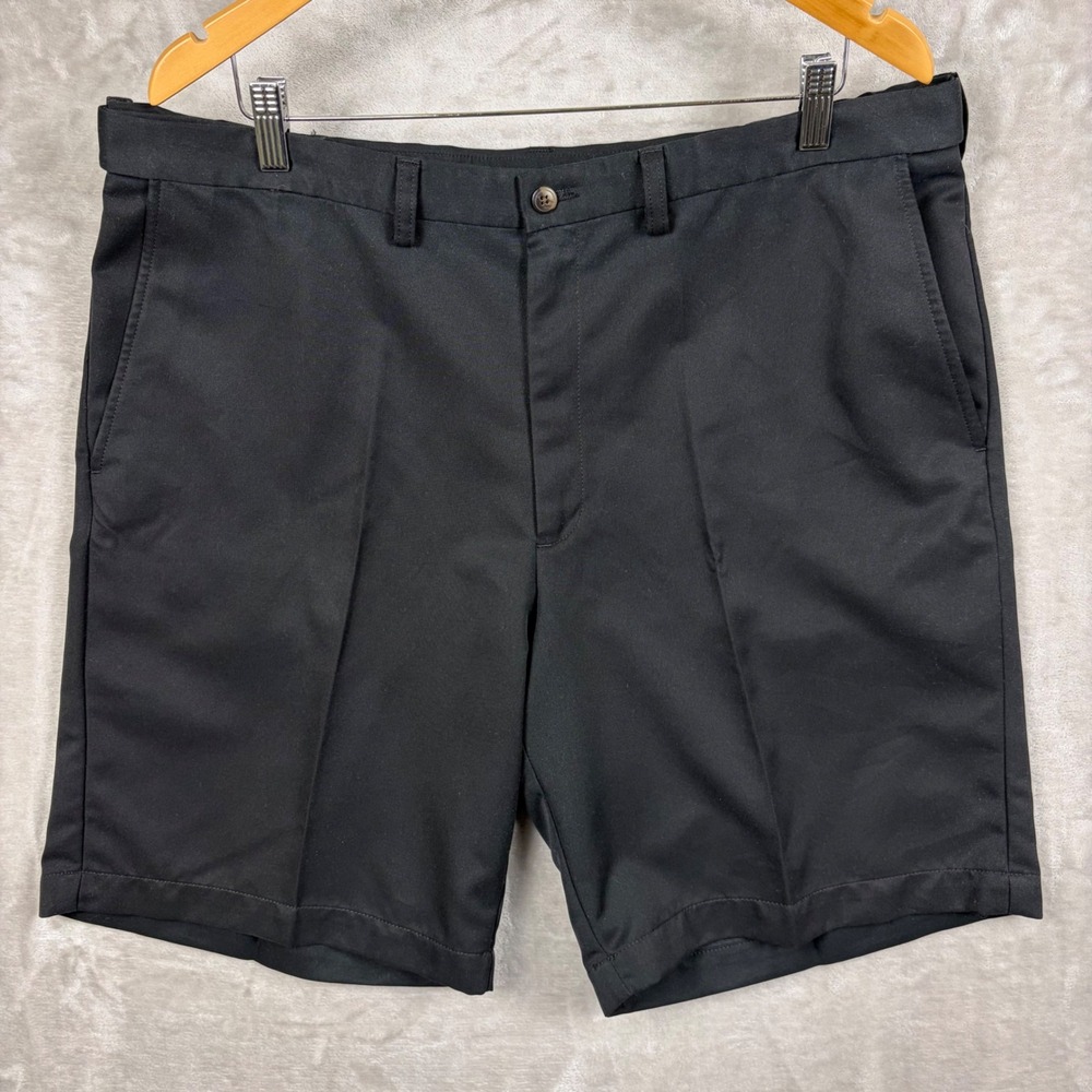 Haggar Chino Shorts Mens Size 38 Black Flat Front Adjustable Waistband Preppy